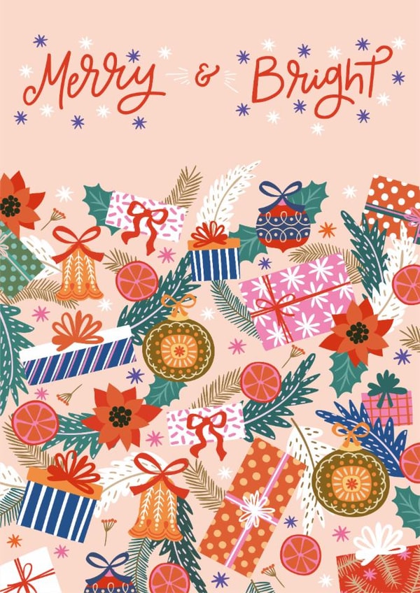 Classic Christmas Card - Merry & Bright - Foliage created by Sad Girl Illustration