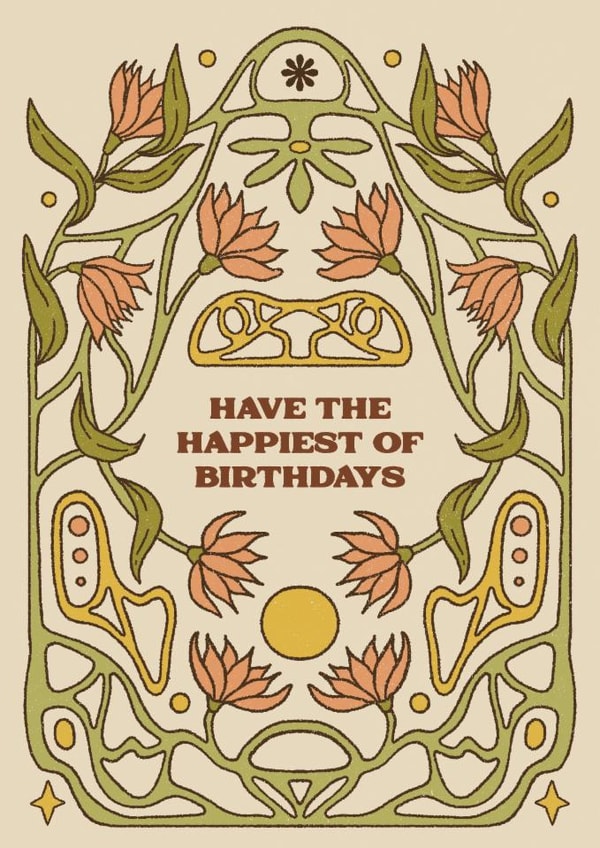 Arty Birthday Card - Art Nouveau Florals created by Lately Studio