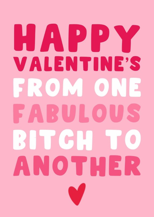 Funny Valentine's Day Card - From One Fabulous Bitch To Another - For Her created by Pink Peach Cards