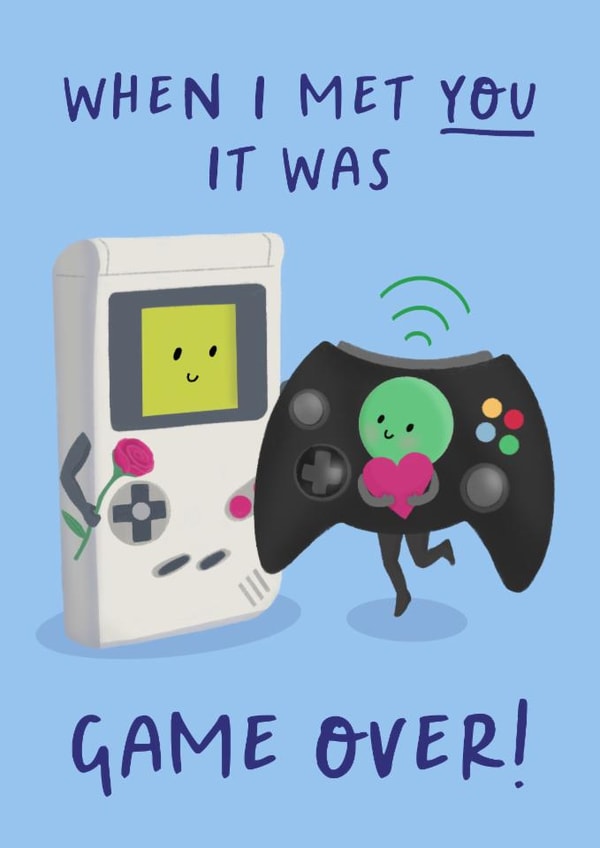Cute Valentines Day Card - Game Over created by Painted Parasol Studio