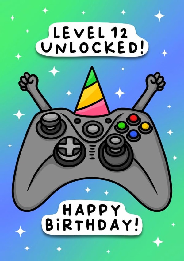Cute Birthday Card - 12th - Level Twelve Unlocked created by Duck & Mustard