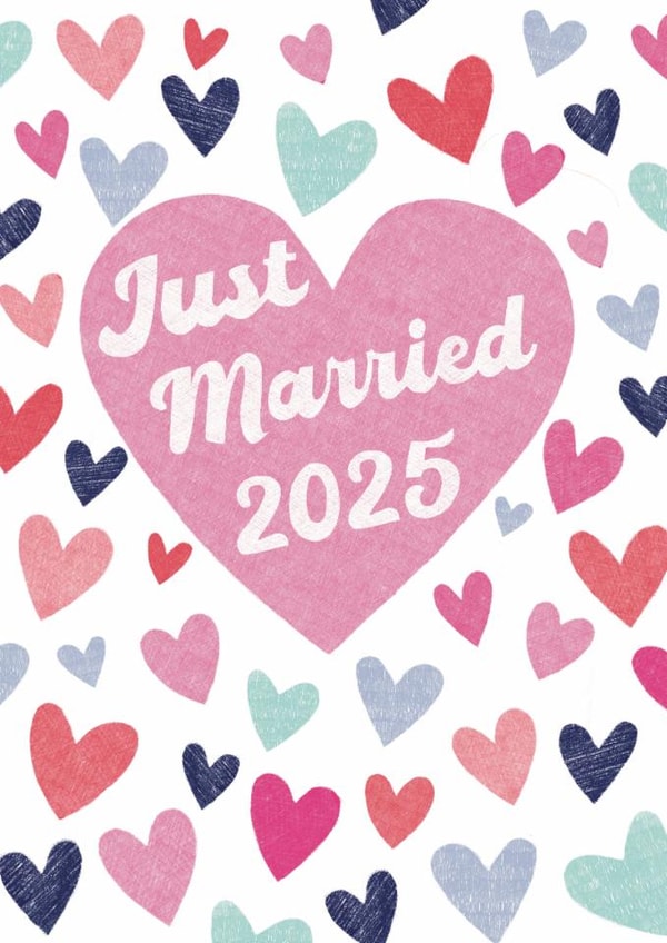 Classic Wedding Card - Just Married 2025 - Hearts created by Sticky Tape Kate 