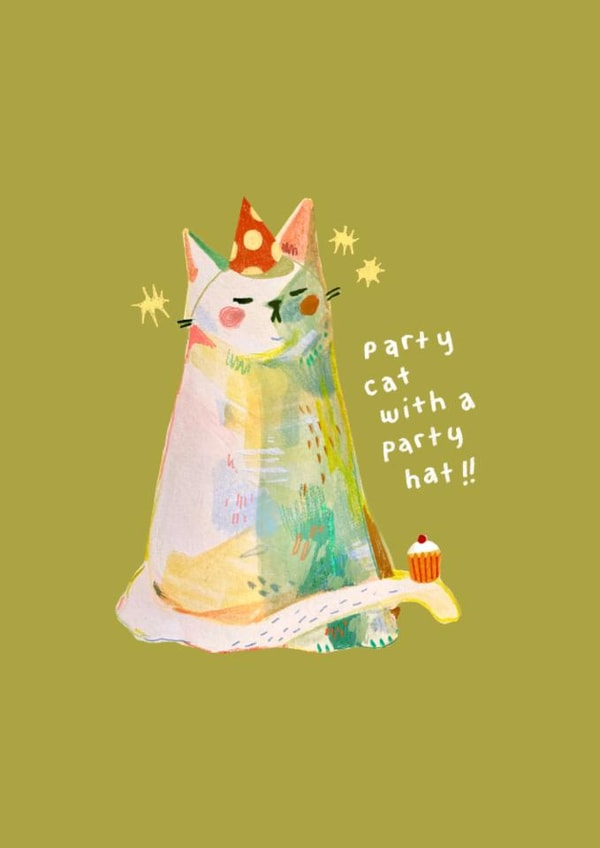 Arty Birthday Card - Cat In A Party Hat created by A Does Art