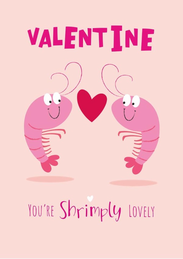 Cute Valentine's Card - Shrimply Lovely - Prawn created by Sarah Pitt