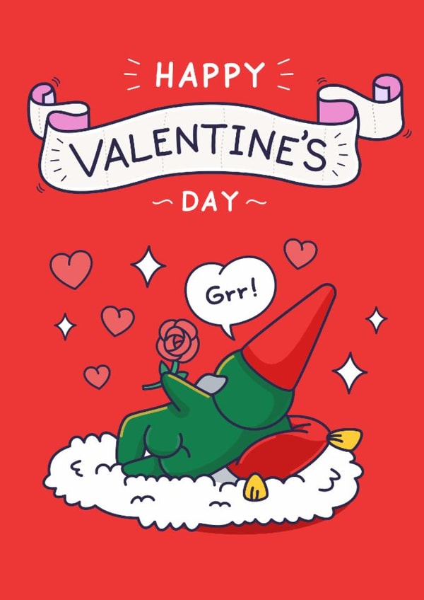 Funny Valentine's Day Card - Gnome - Rose created by Cheeky Legends