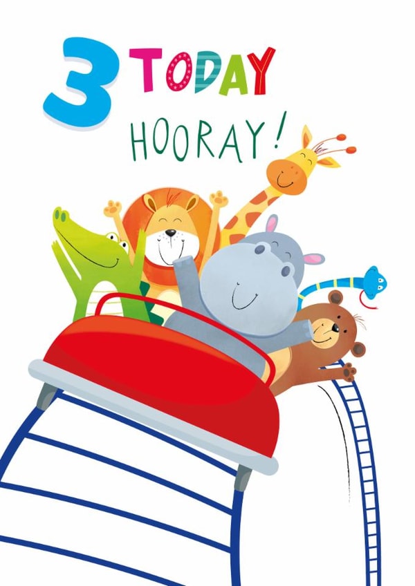 Cute 3rd Birthday Card - Animals - Rollercoaster created by Sarah Pitt