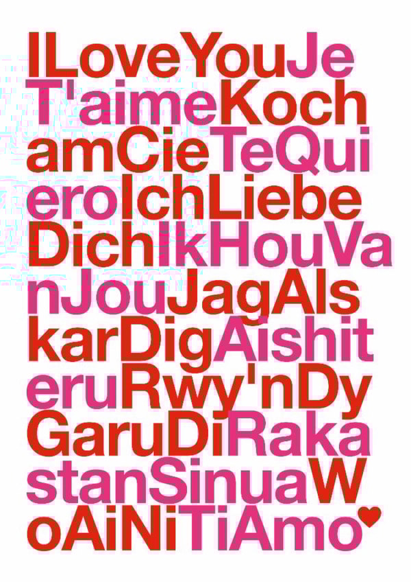 Cute Valentine's or Anniversary Card - I Love You Languages - I Love You created by Dicky Bird