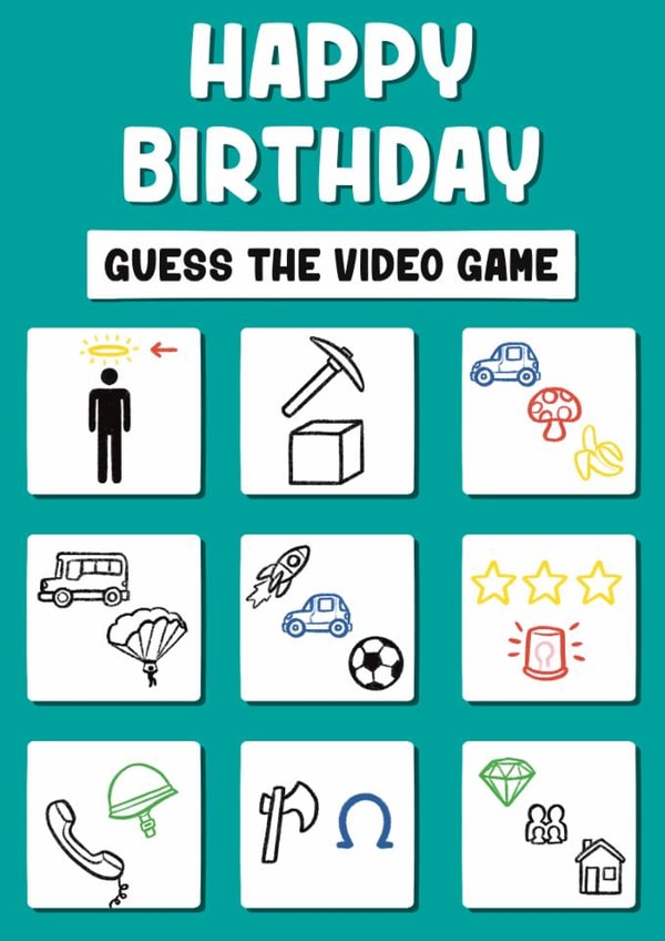 Fun Birthday Card - Guess The Video Game - Gamer created by Sophie Kent Illustration