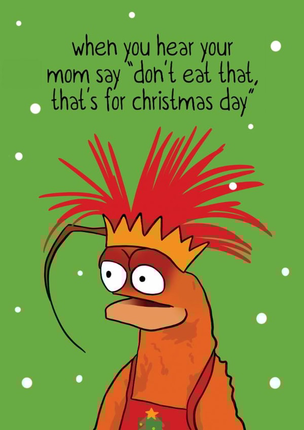Funny Christmas Card - Pepé The Prawn - Christmas Snacks created by Woody's Design