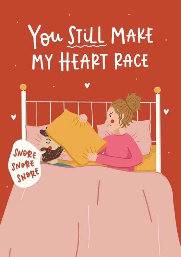 Funny Valentines Day Card - Snoring - Heart Race created by Abbie Imagine