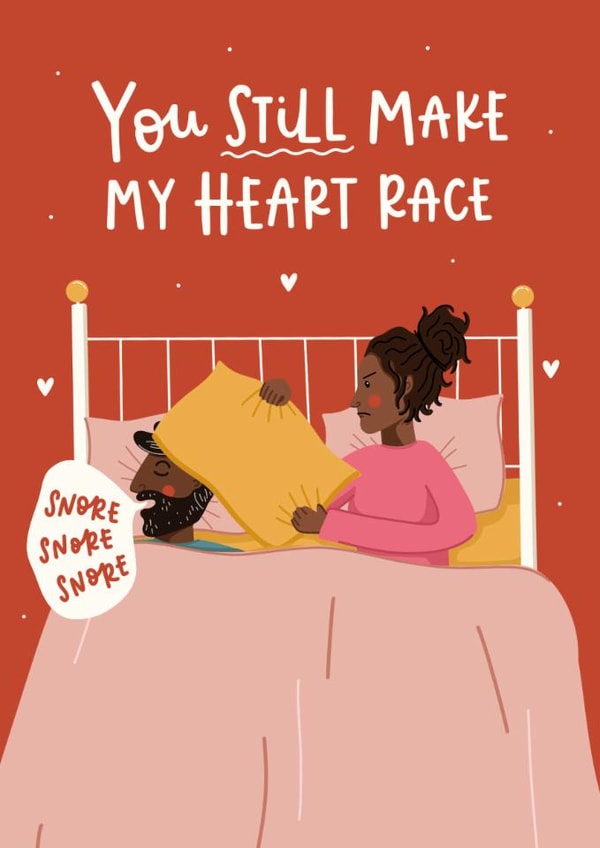 Funny Valentines Day Card - Heart Race - Snoring created by Abbie Imagine