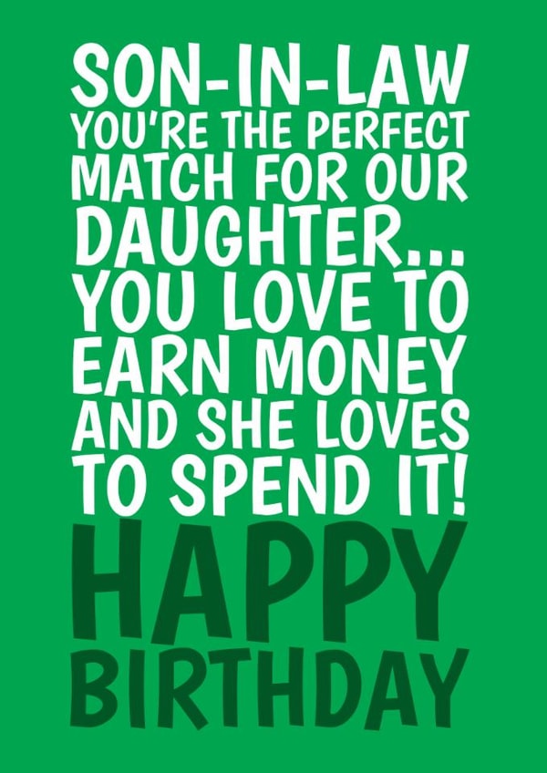 Funny Birthday Card - Daughter Loves Spending Money - For Son-In-Law created by @Cupsie's Creations