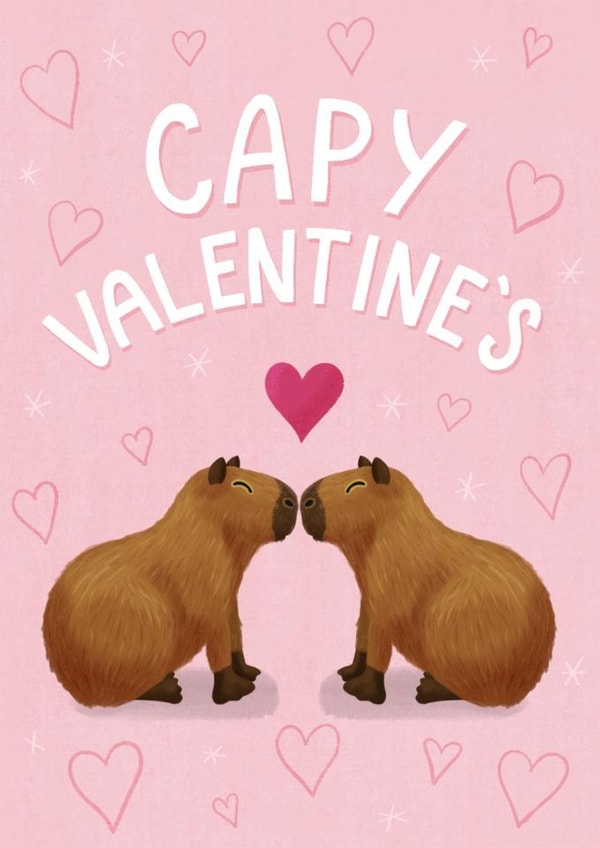 Cute Valentine's Day Card - Capybara created by Silky Rose Design