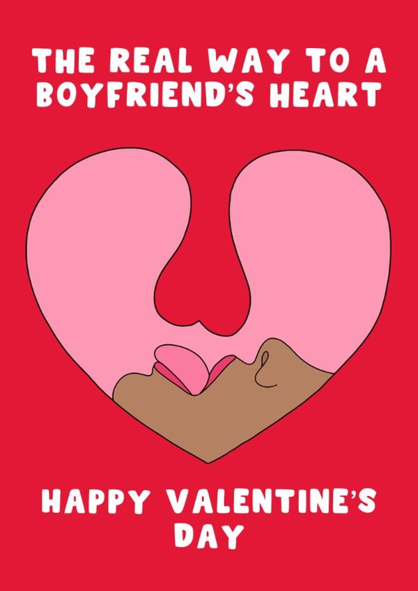Cheeky Valentine's Day Card - For Boyfriend - The Real Way To A Boyfriends Heart created by Pink Peach Cards