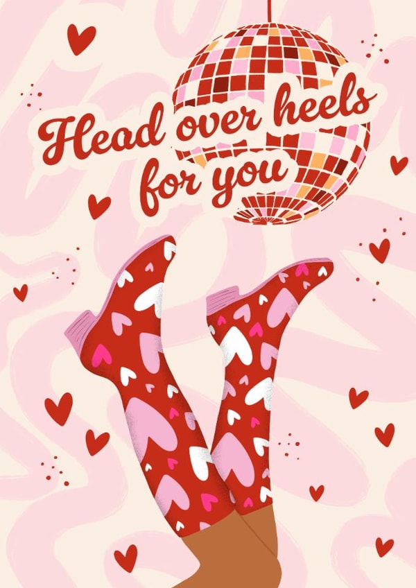 Cute Valentine's Day Card - Head Over Heels For You - Disco created by @tikkled.pink