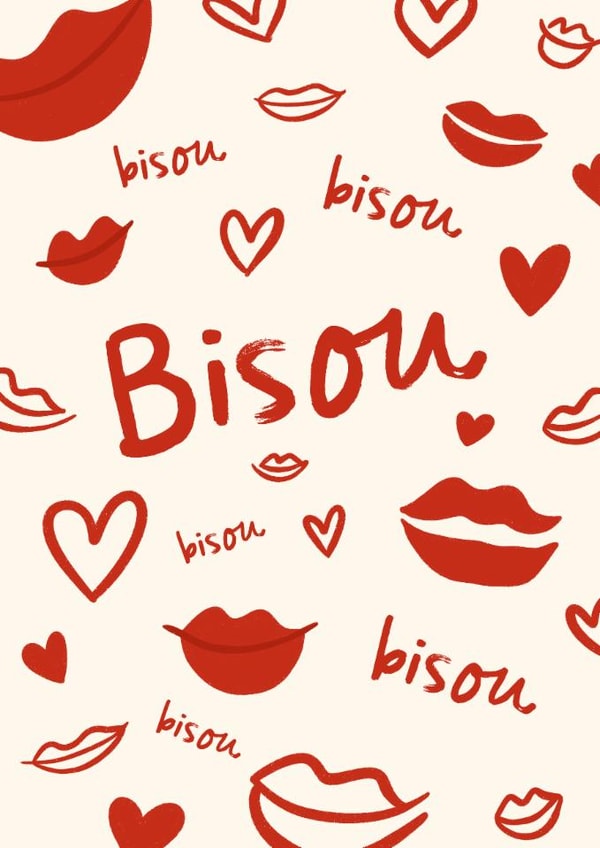 Cute Valentine's Day Card - Bisou - Kisses created by @tikkled.pink
