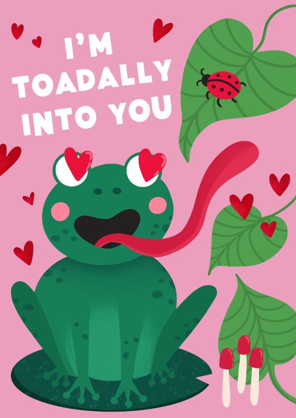 Cute Valentine's Day Card - Toadally Into You - Pun created by @tikkled.pink