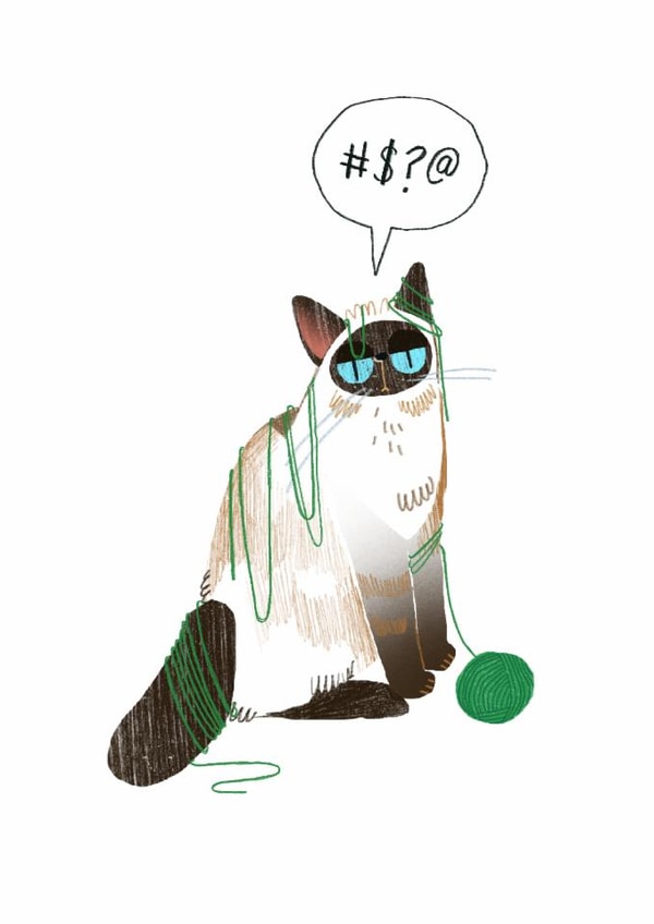 Cute Just Because Card - Siamese Cat - Tangled Up created by A Does Art