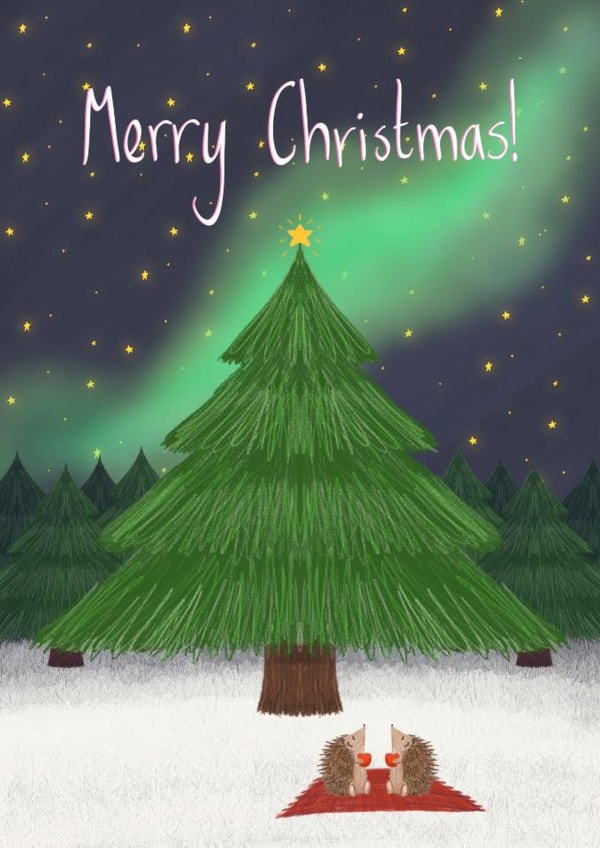 Cute Illustrated Hedgehog Christmas Card created by Liss Lili