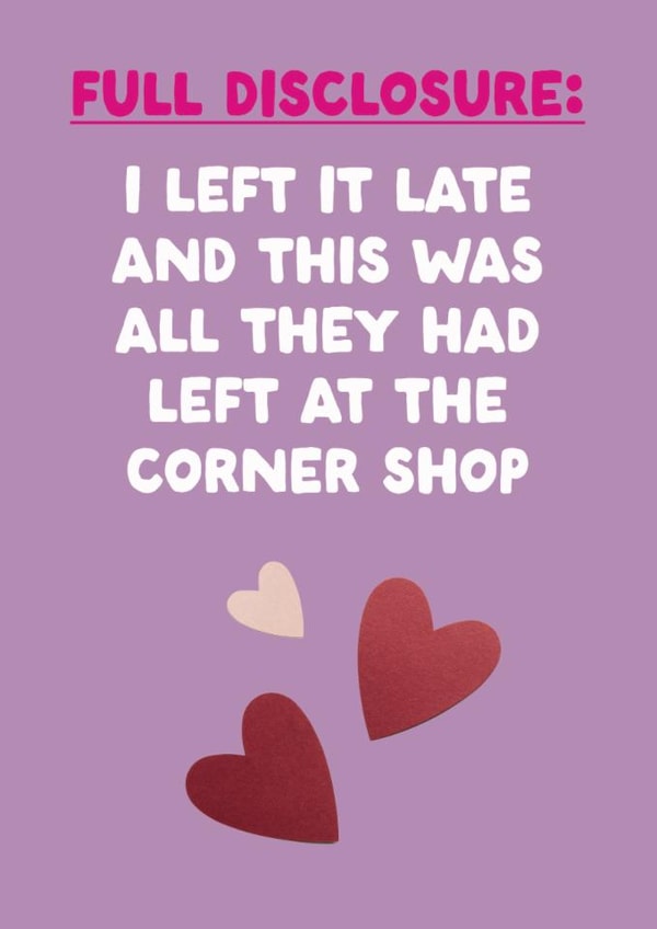 Fun Valentine's Day/Anniversary Card - Corner Shop - Disclosure created by The Buddy Fernandez Card Co.
