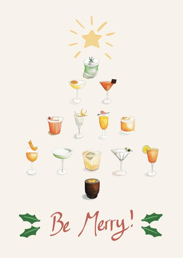 Illustrated Watercolour Cocktail Christmas Card created by Liss Lili