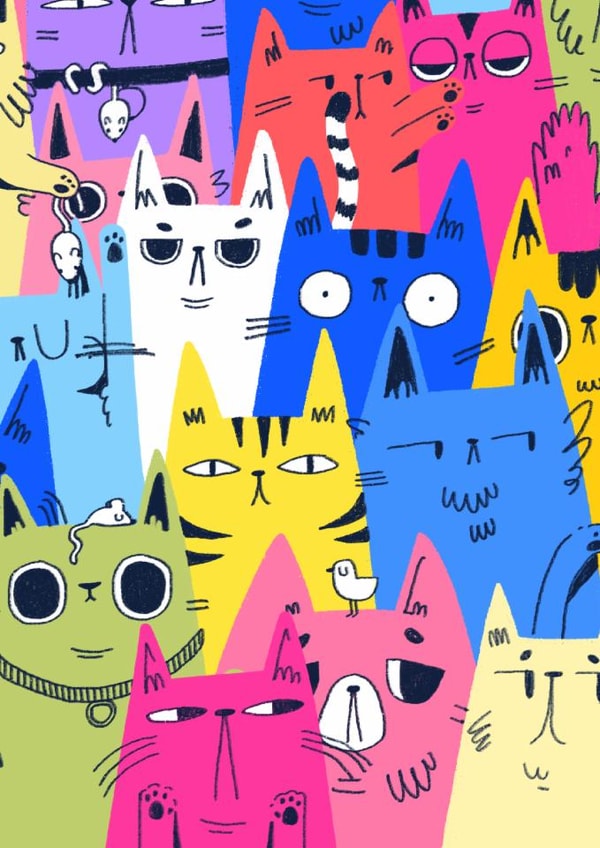Arty Just Because Card - Colourful Cats created by A Does Art