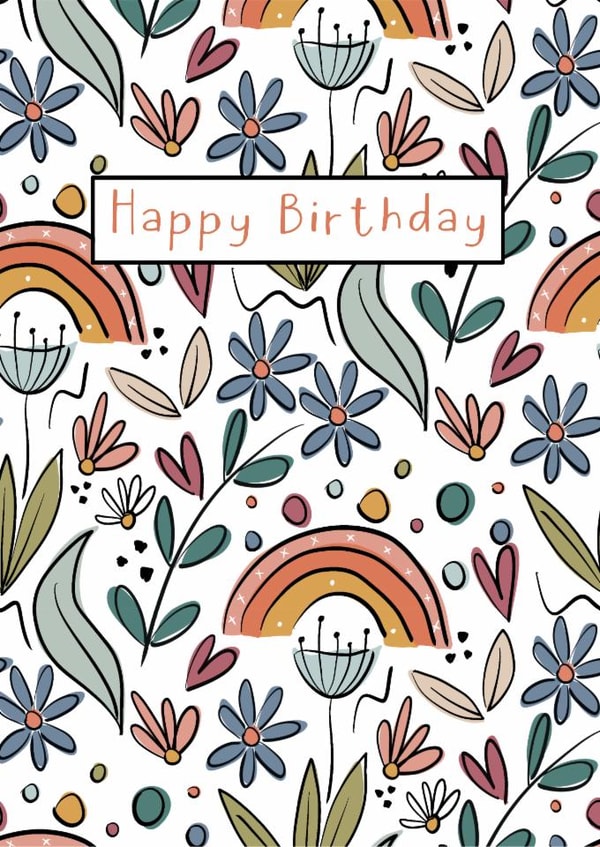Pretty Birthday Card - Flowers And Rainbows created by Little Prints Fred Designs