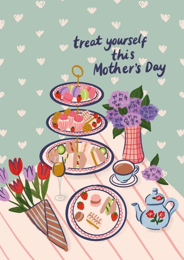 Cute Mother's Day Card - Treat Yourself This Mother's Day - Tea & Cake created by Jessie Maeve Studio