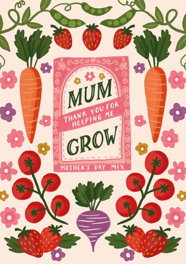 Cute Mother's Day Card - Thank You for Helping Me Grow - Fruit & Vegetables created by Jessie Maeve Studio