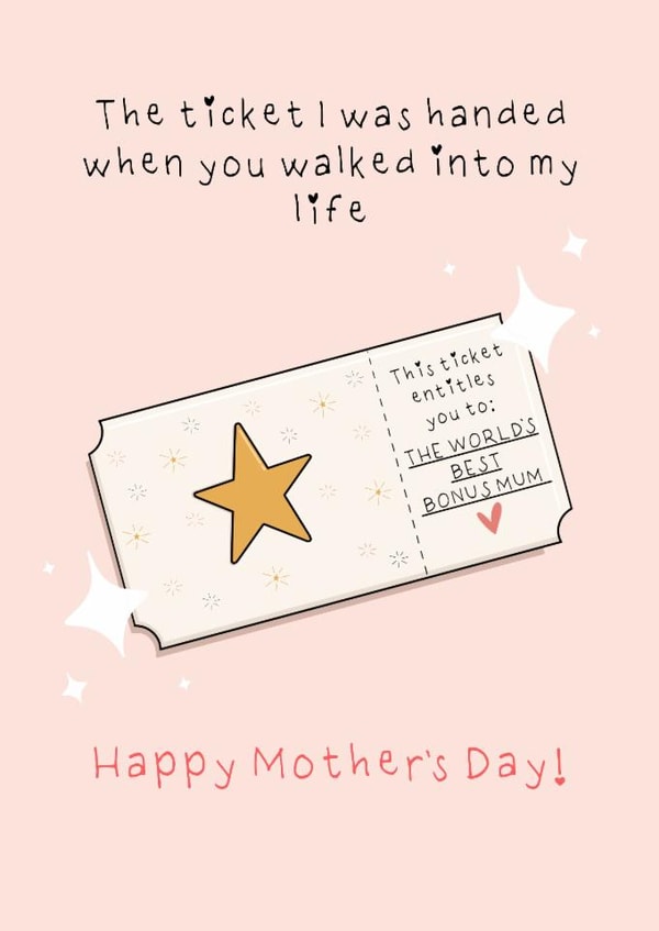 Cute Mother’s Day Card - For Bonus Mum - Ticket created by Little Prints Fred Designs