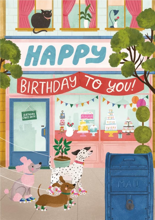 Cute Birthday Card - Rollerskating Dogs created by Ricicle Cards
