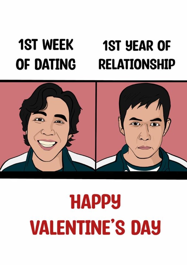 Funny Valentine's Day Card - Squid Game - First Week Versus First Year created by Doublea