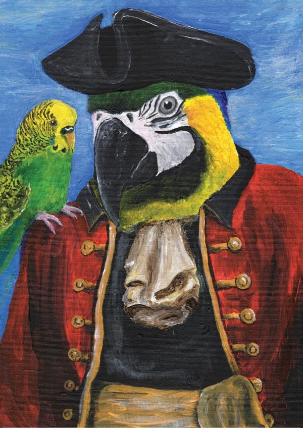 Fun Birthday Card - Pirate Parrot - Classical Painting created by Beth K Crane