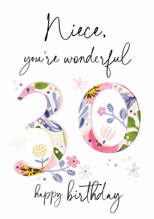Traditional Birthday Card - 30th - Wonderful Niece created by Katie Phythian Design