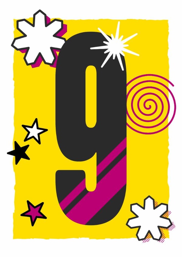 Fun and bright birthday card - 9 years old - a striking card to standout created by London Road Designs