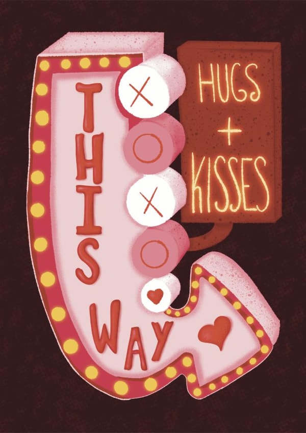 Cute Retro Hugs and Kisses Valentine’s Day Card for your Partner created by Odyssey of the Line Calligraphy
