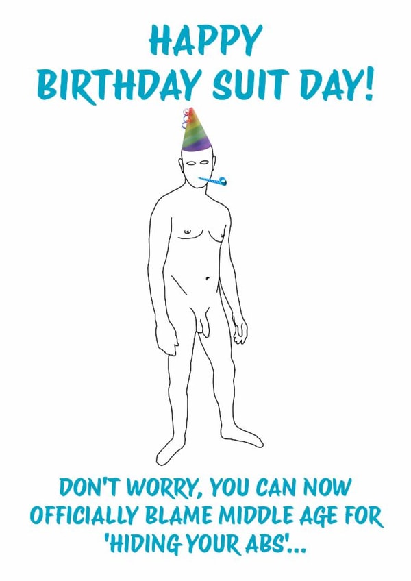 Birthday card - nude male - hidden abs created by Berrimans Bare All