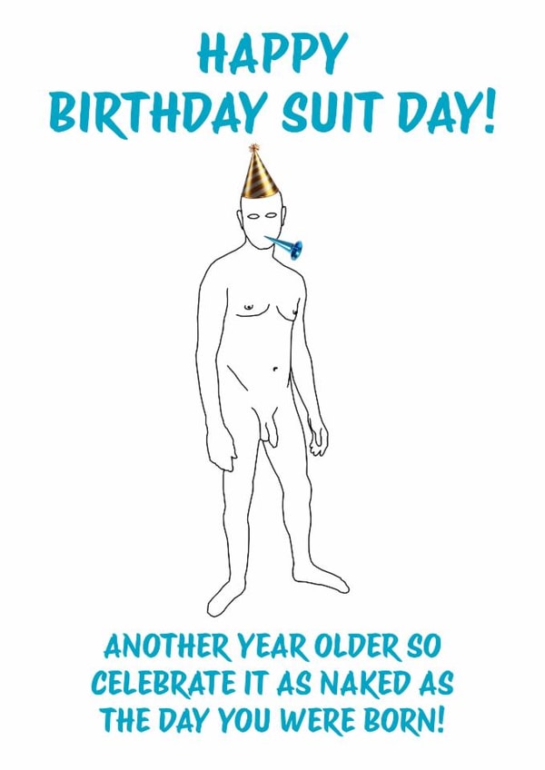 Birthday card - nude male - celebrate naked created by Berrimans Bare All