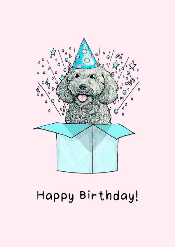 Cute Birthday Card - Cockapoo - Dog in a Party Hat created by Beth Higgins Art