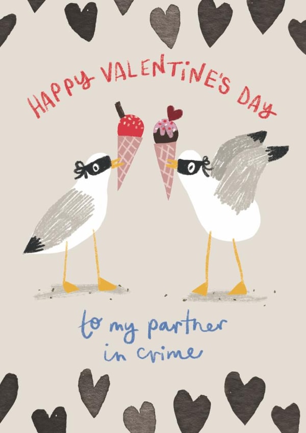 Cute Valentine's Day Card - For Partner In Crime - Seagulls created by Emma Hudson