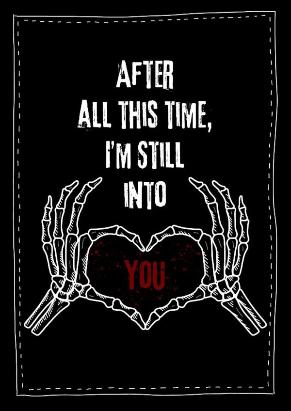 Elder emo skeleton valentine anniversary card created by Big Charlotte Draws