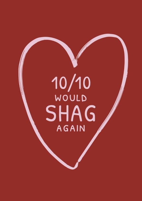 Funny Boyfriend, Girlfriend, Romantic card. Day Card - 10/10 Would Shag Again created by Sassy Publishing
