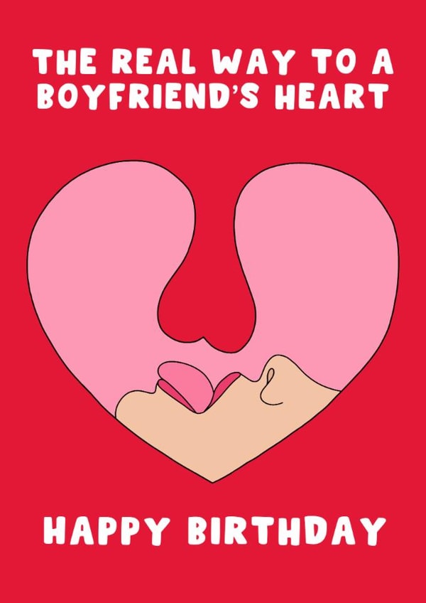 Cheeky Birthday Card - For Boyfriend - The Real Way To A Boyfriends Heart created by Pink Peach Cards