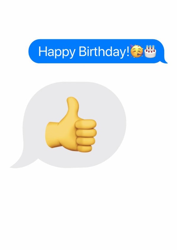 Funny Birthday Card - Thumbs Up Emoji - Text Message created by Pink Peach Cards