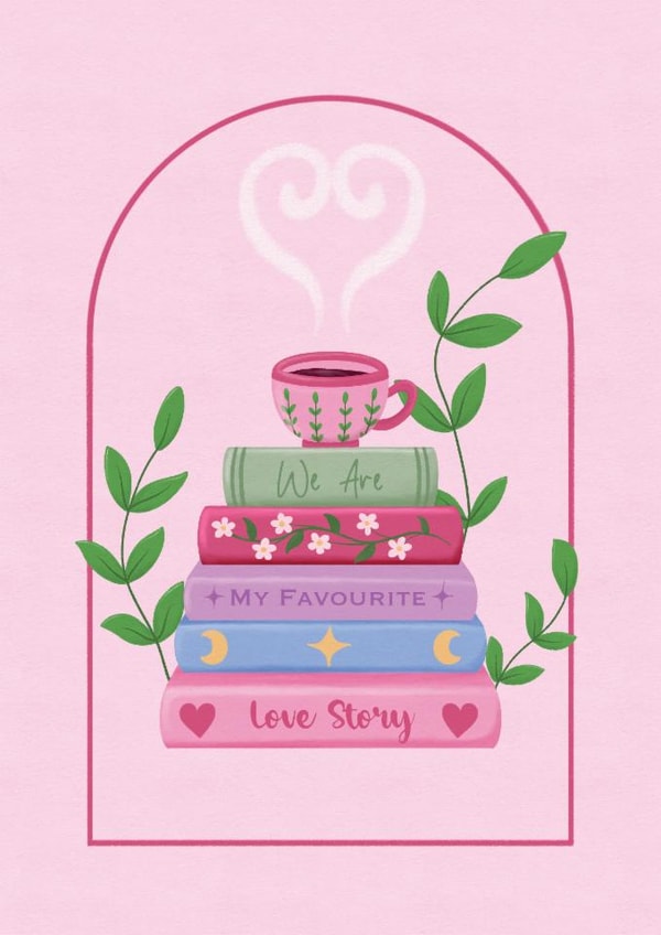 Pretty Anniversary Card - Lovely Valentines Card - Favourite Love Story - Books created by Danielle’s Doodles