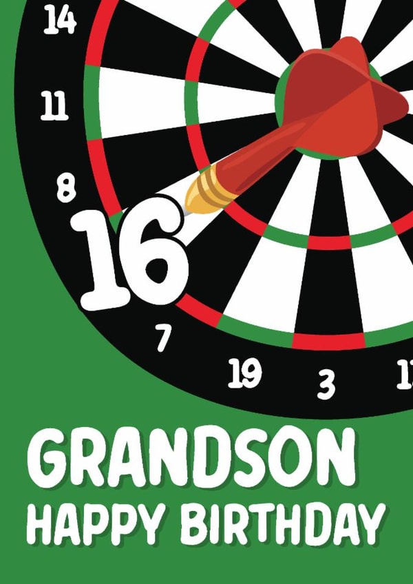Classic Birthday Card - 16th - For Grandson - Darts created by Quinton cards