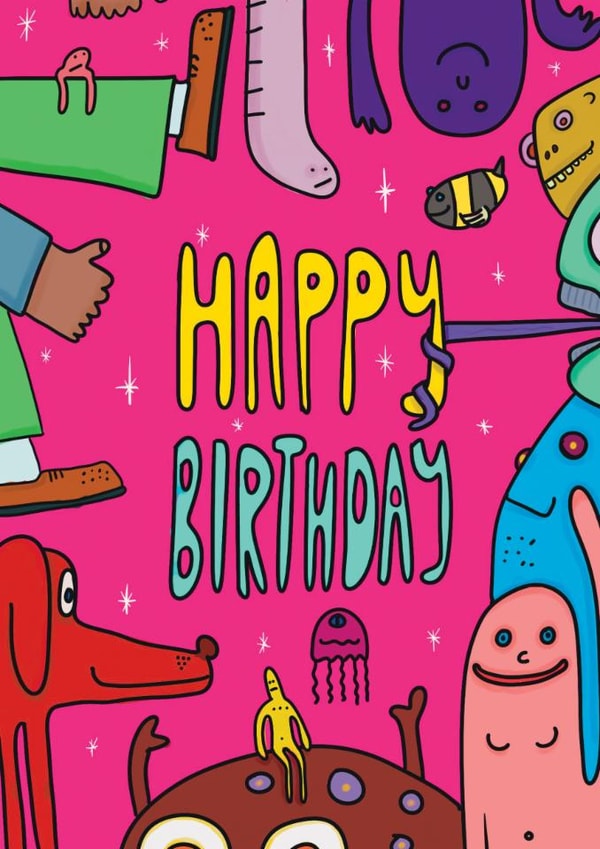 Cute Birthday Card - Cartoon Characters - Quirky created by OBJECTABLES