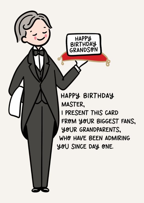 Cute Birthday Card - For Grandson - Butler created by Lyndsay Moon