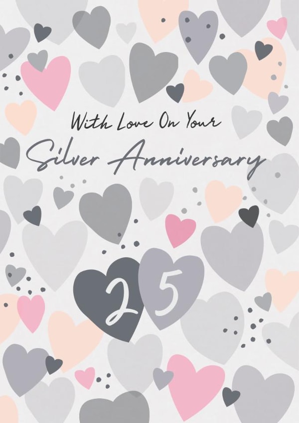 Classic Anniversary Card - 25th - Silver - Hearts created by Laura Darrington Design Ltd.
