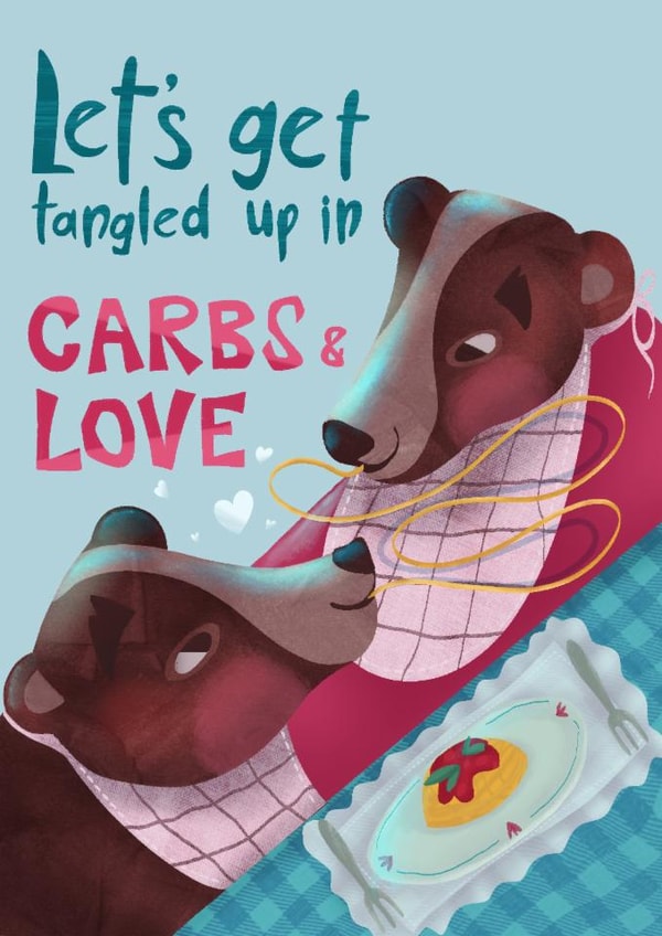 Cute Valentine's Day Card - Bears - Carbs & Love created by Polina Beliaeva